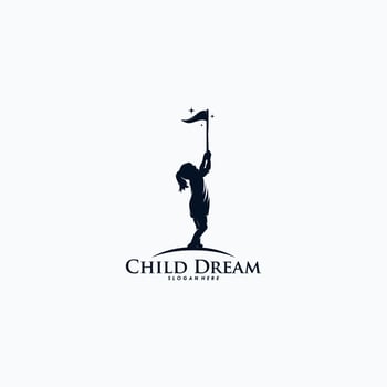 Kids holding a flag logo design vector
