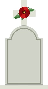 Poppy flowers on cross gravestone for remembrance day icon vector