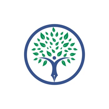 Education insurance and support logo concept. Pen and human tree icon logo. vector