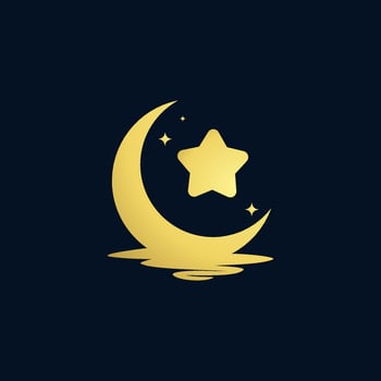 elegant crescent moon and star logo design vector