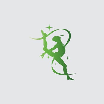 Young gymnast woman dance with ribbon logo vector