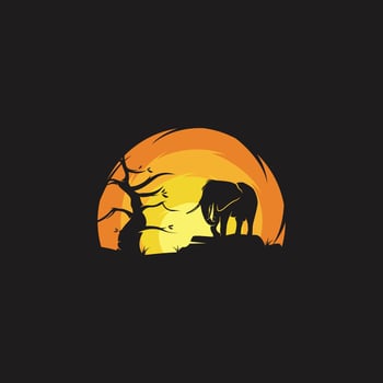 Beauty Elephant in the Sunset logo vector