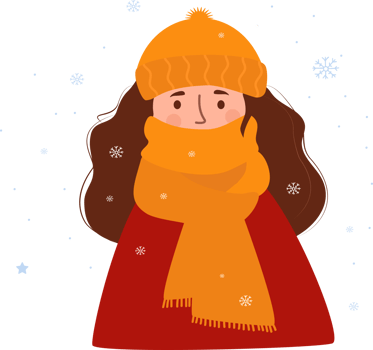 frozen winter girl in hat, wrapped up to her nose in warm scarf png