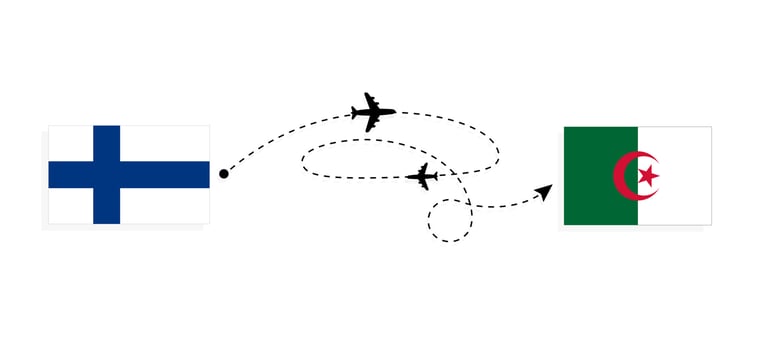 Flight and travel from Finland to Algeria by passenger airplane Travel concept vector