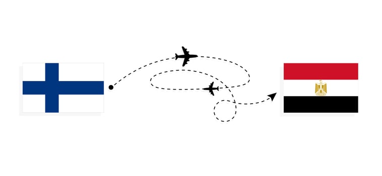 Flight and travel from Finland to Egypt by passenger airplane Travel concept vector