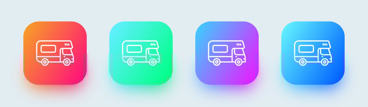 Camper van line icon in square gradient colors. Recreational vehicles signs vector illustration.
