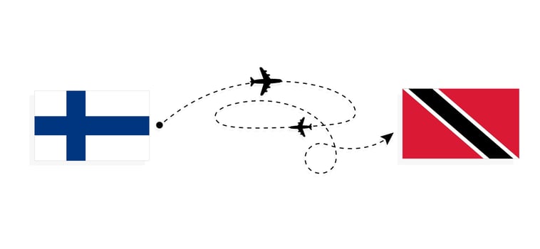 Flight and travel from Finland to Trinidad and Tobago by passenger airplane Travel concept vector
