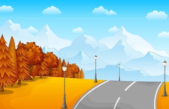 Vector illustration of Autumn landscape with mountains and trees