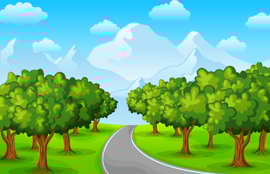 Green landscape with mountains and trees vector