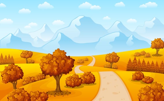 Vector illustration of Autumn landscape with mountains and trees