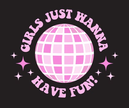 70s retro groovy disco ball. Girls slogan print for graphic tee. Cute girly background in retro style. vector