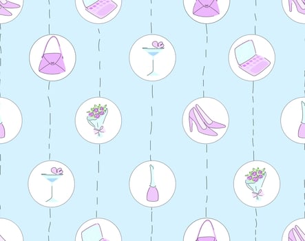 Seamless pattern with pumps and handbags in pink colors. Vector illustration for stunning glamorous backgrounds.