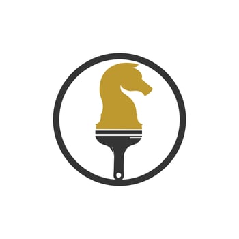 Chess paint vector logo design template. Chess horse with paint brush icon design.