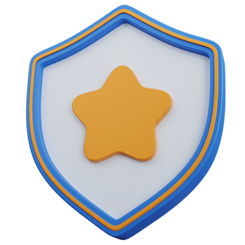 3d rendering shield with yellow star isolated png