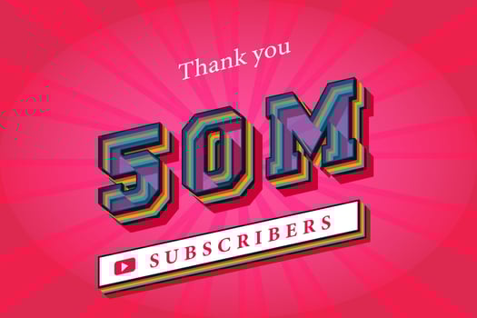 50m subscribers celebration thank you social media banner. 50 million subscribers 3d rendering vector