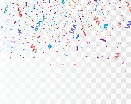 Colorful bright confetti isolated on transparent background. Festive vector illustration