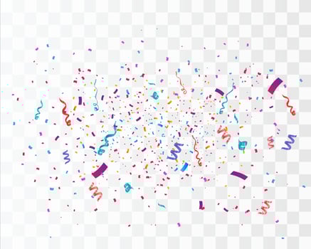 Colorful bright confetti isolated on transparent background. Festive vector illustration