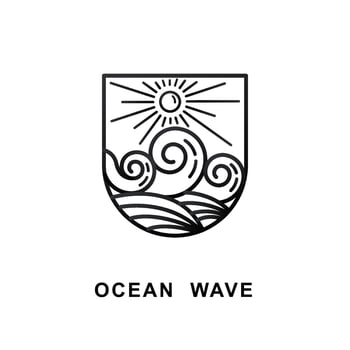 ocean wave sun shining monoline design vector