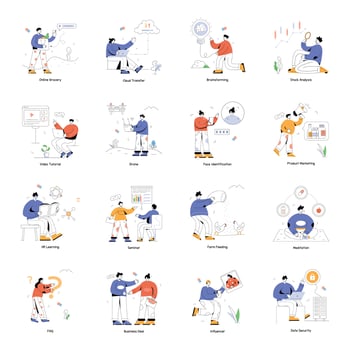 Bundle of Workplace Flat Illustrations vector