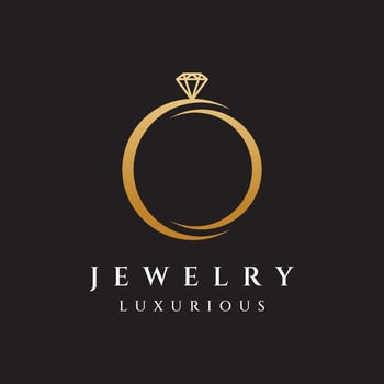 Jewelry ring abstract logo template design with luxury diamonds or gems.Isolated on black and white background.Logo can be for jewelry brands and signs. vector