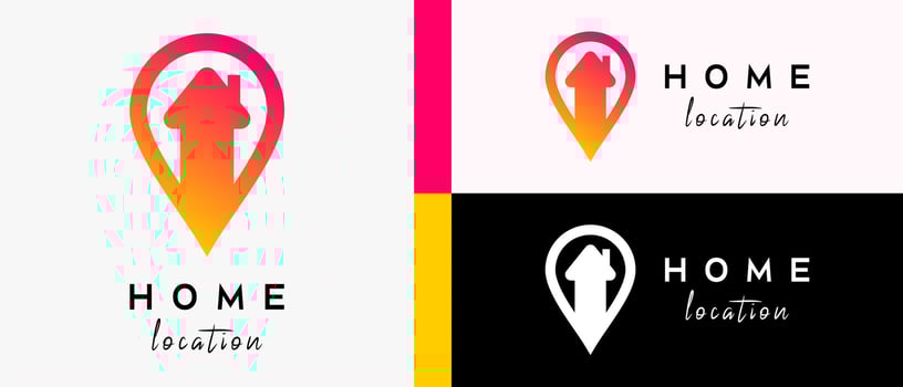 home location logo design template with arrow creative concept in pin icon. map or location icon vector illustration, premium vector