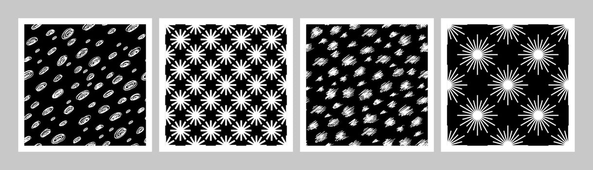 collection of seamless background imitation of snow. wallpaper set vector in flat style. snow, snowflakes. winter background black and white