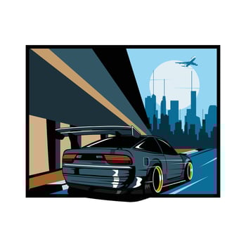 blue car into city vector