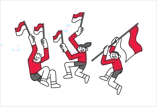 Children Jumping while Holding Flags Hand Drawn Character Illustration vector