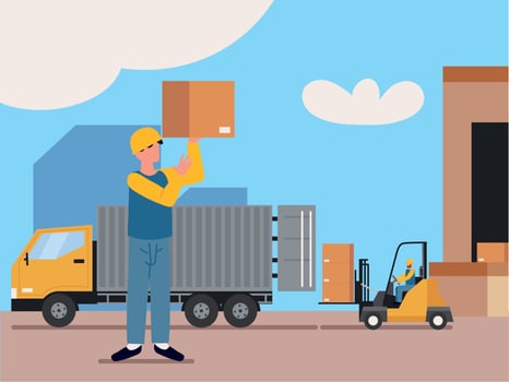 warehouse logistics and worker vector