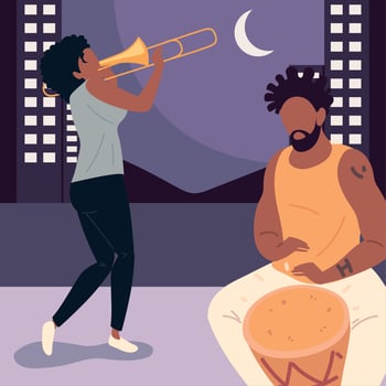 couple playing music in street vector