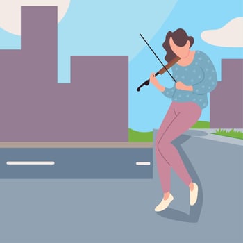 woman playing violin in the street vector