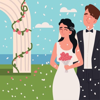 wedding couple in the garden vector