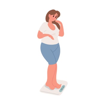 fat woman on the bathroom scale vector