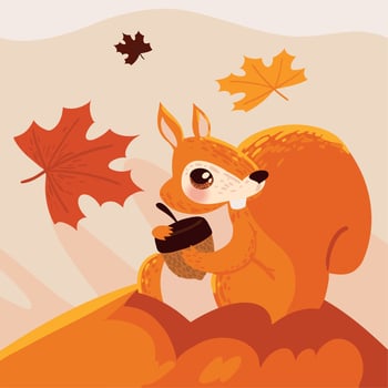 squirrel and autumn acorn vector