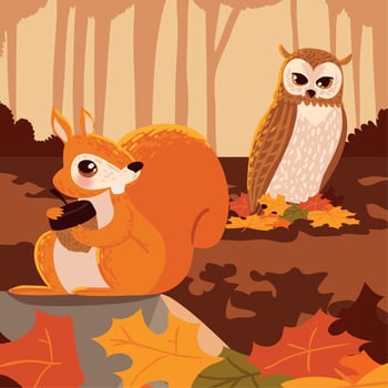 autumn owl squirrel vector