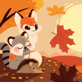 autumn animals landscape vector