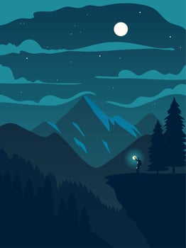 mountaineer in night landscape vector