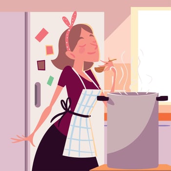 woman making soup vector