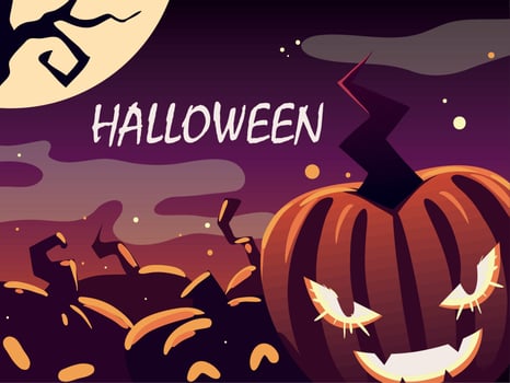 halloween pumpkins night vector