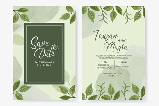 Elegant wedding invitation card with leaves ornaments vector