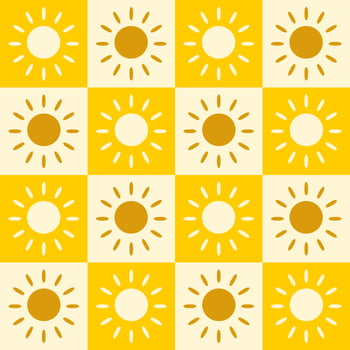 Seamless pattern vector illustration design. White and yellow sun shine within a square block. Fabric, paper, printing, gift, cloth, cover concepts.