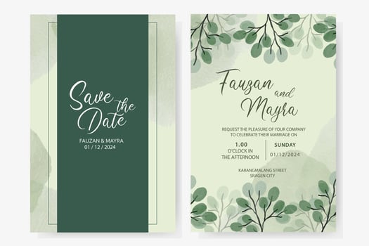 Elegant wedding invitation card with leaves ornaments vector