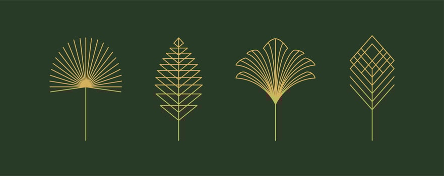 flower and leaf in Bohemian style vintage wall art. Vector set of linear floral leaf boho icons and symbols. abstract design elements for decoration in modern minimalist style