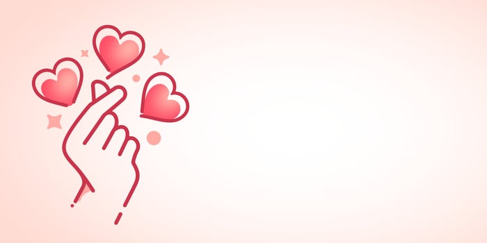 valentine day copy space vector illustration. mini i love you hand clip art in pink color ,korean heart finger i love you sign icon vector. I heart you banner design.