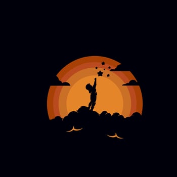 kids dream in the moon logo design vector