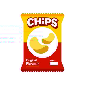 snack chips bag plastic packaging design illustration icon for food and beverage business, potato snack branding element logo vector. vector