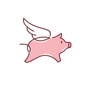 flying winged pig icon logo illustration. cute piglet with wings Illustration cartoon doodle mascot character. vector