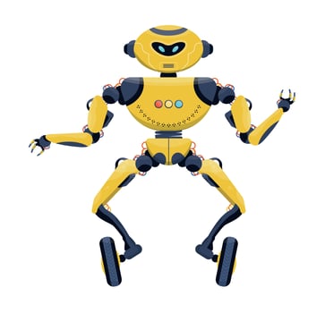 Cute robot isolated. Futuristic, fictional cyborg, artificial intelligence android. Alien, fantastic machine. Funny picture for kids. Flat vector illustration.