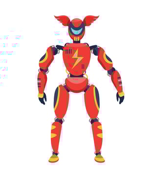 Robot isolated. Super hero, electric charge android. Futuristic, fictional cyborg, artificial intelligence. Alien, fantastic machine. Funny picture for kids. Flat vector illustration.