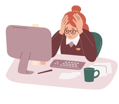 Stressed and tired woman at work. Burnout concept. Anger and anxiety at work. Office employee. vector
